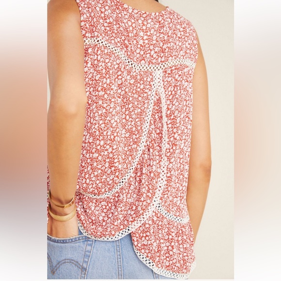 DONATED JAMAICA 🇯🇲 Anthropologie Maeve Quinn Lace Peplum Top w Split Back - Picture 13 of 14